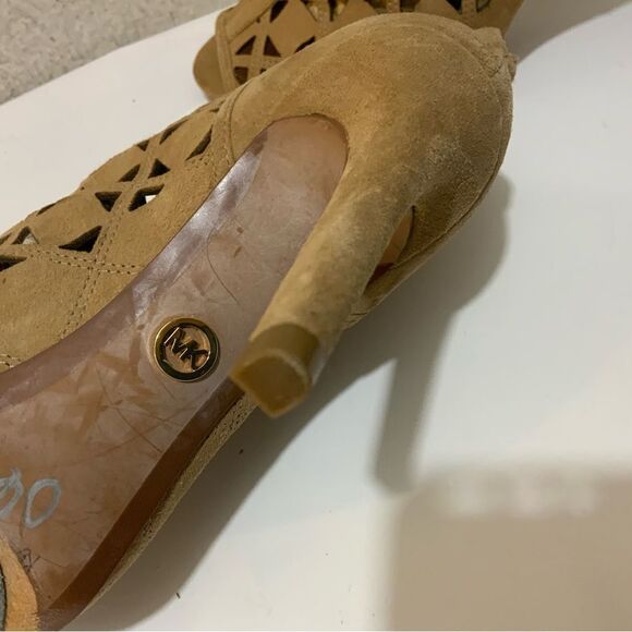 Michael Kors Tan Open Toe Suede Heeled Booties 7M - Picture 8 of 15